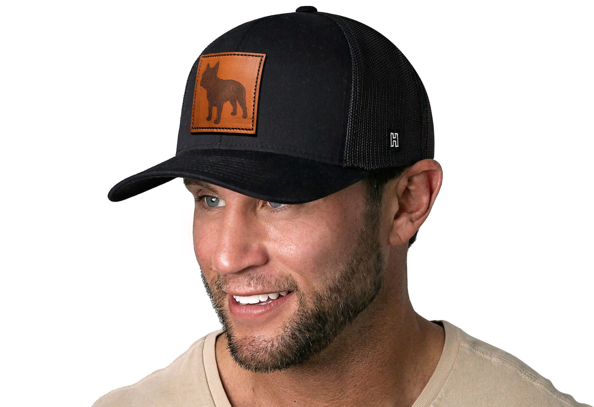 French Bulldog Trucker Hat Leather | Black Dog Snapback