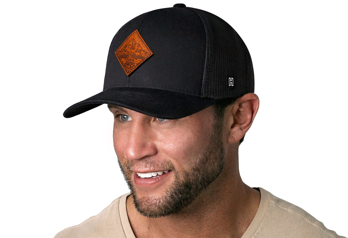 Campfire Trucker Hat Leather | Black Outdoors Snapback