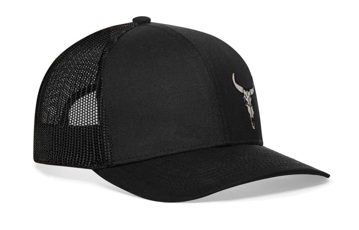 Bull Skull Trucker Hat | Black Steer Snapback
