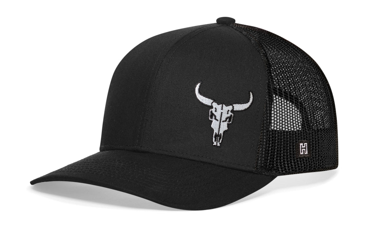 Bull Skull Trucker Hat | Black Steer Snapback