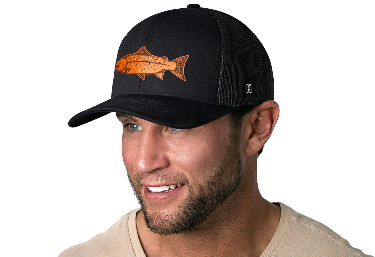Salmon Trucker Hat | Black Salmon Snapback