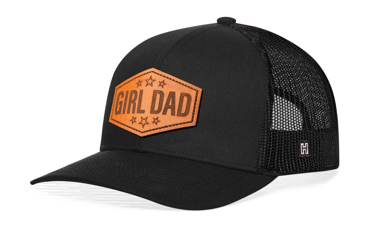 Girl Dad Leather Trucker Hat | Black Snapback