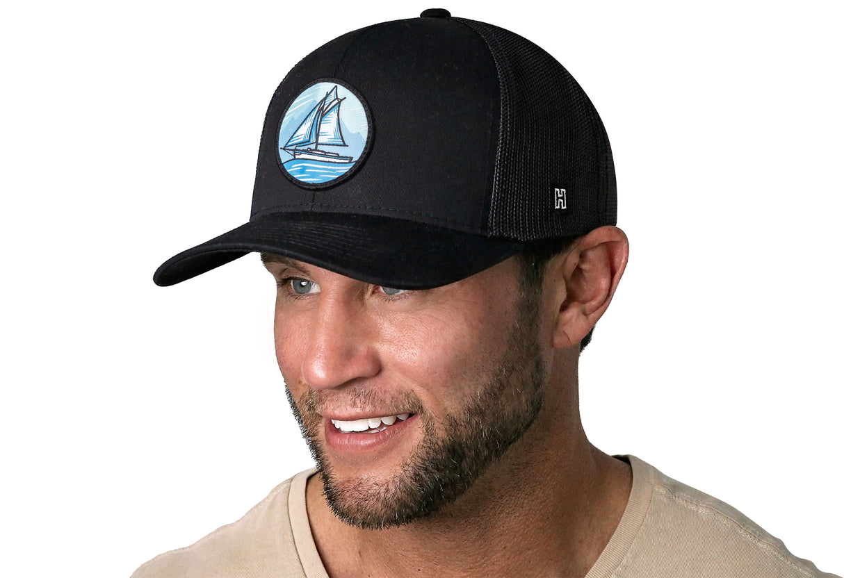 Sailboat Trucker Hat | Black Boating Snapback