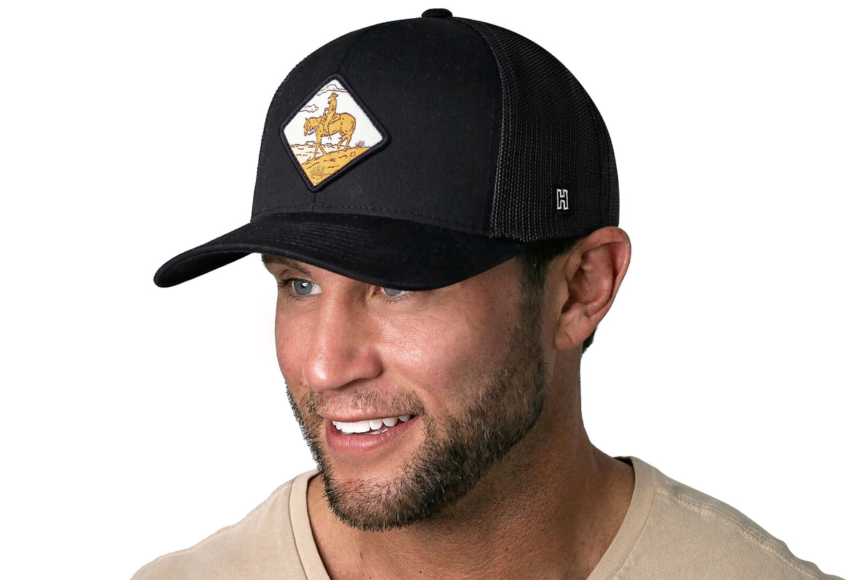 Horse & Cowboy Trucker Hat | Black Diamond Snapback