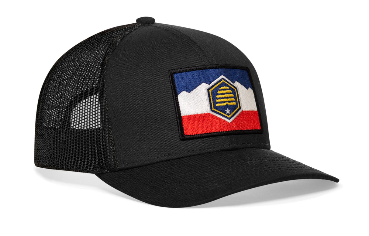 Utah Flag Trucker Hat | Black Utah Flag Snapback