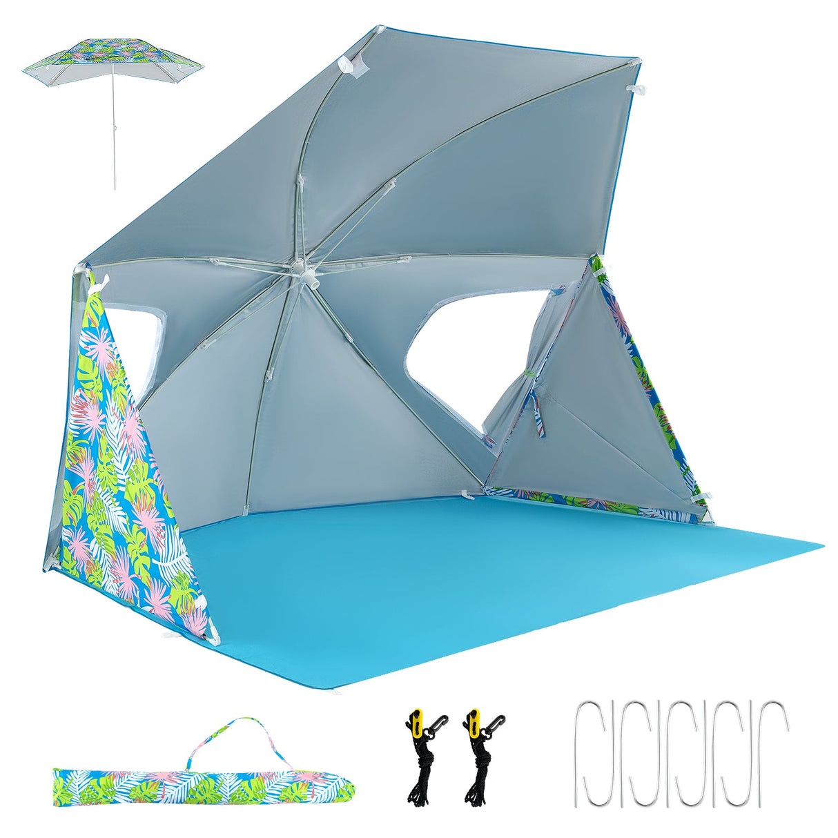 Sombrilla de Playa con Protección Solar UPF50+ y Bolsa de Transporte Portátil - Azul