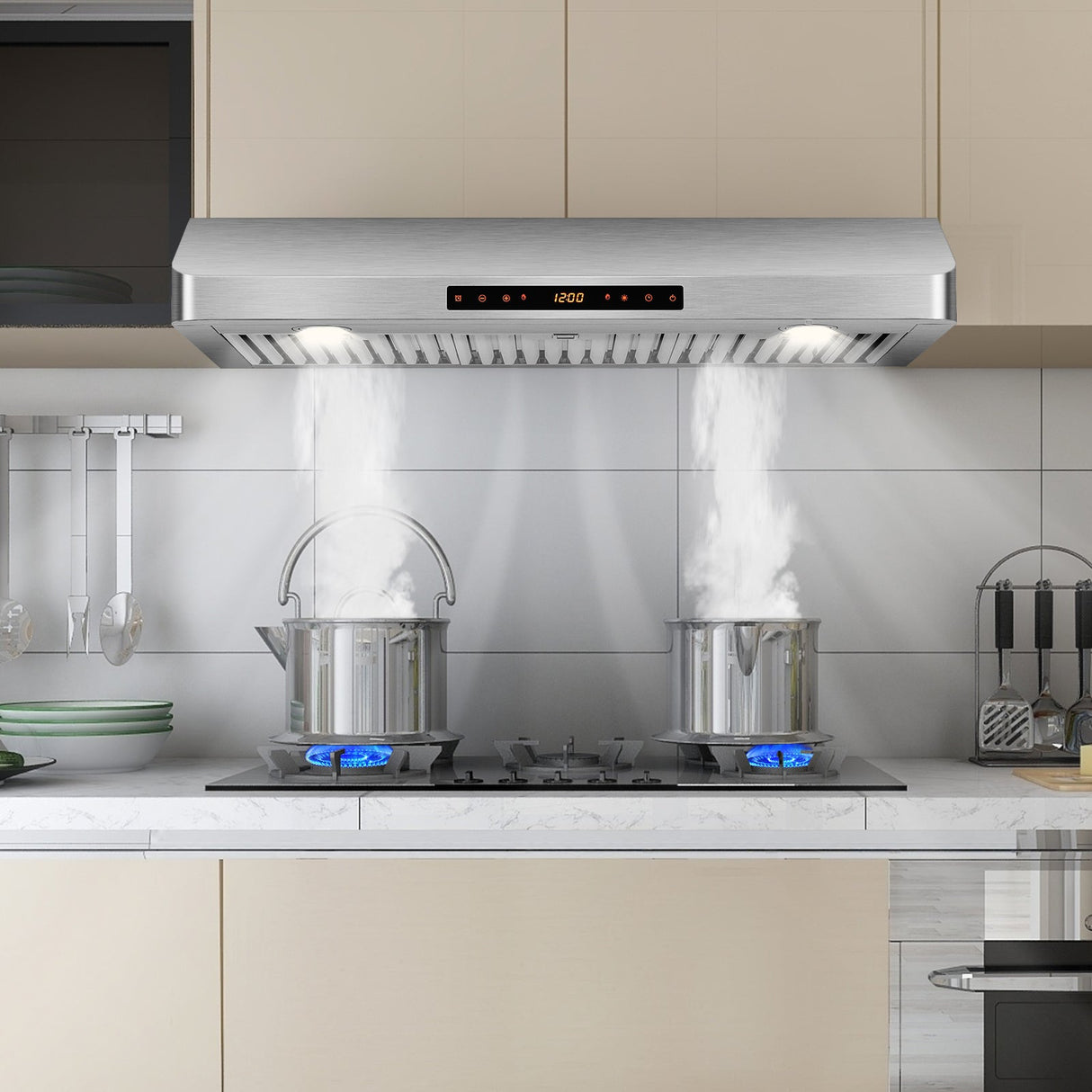 Campana extractora de 35.5/29.5 pulgadas para debajo del gabinete, 900 CFM, ventilación de cocina con 4 velocidades de ventilador