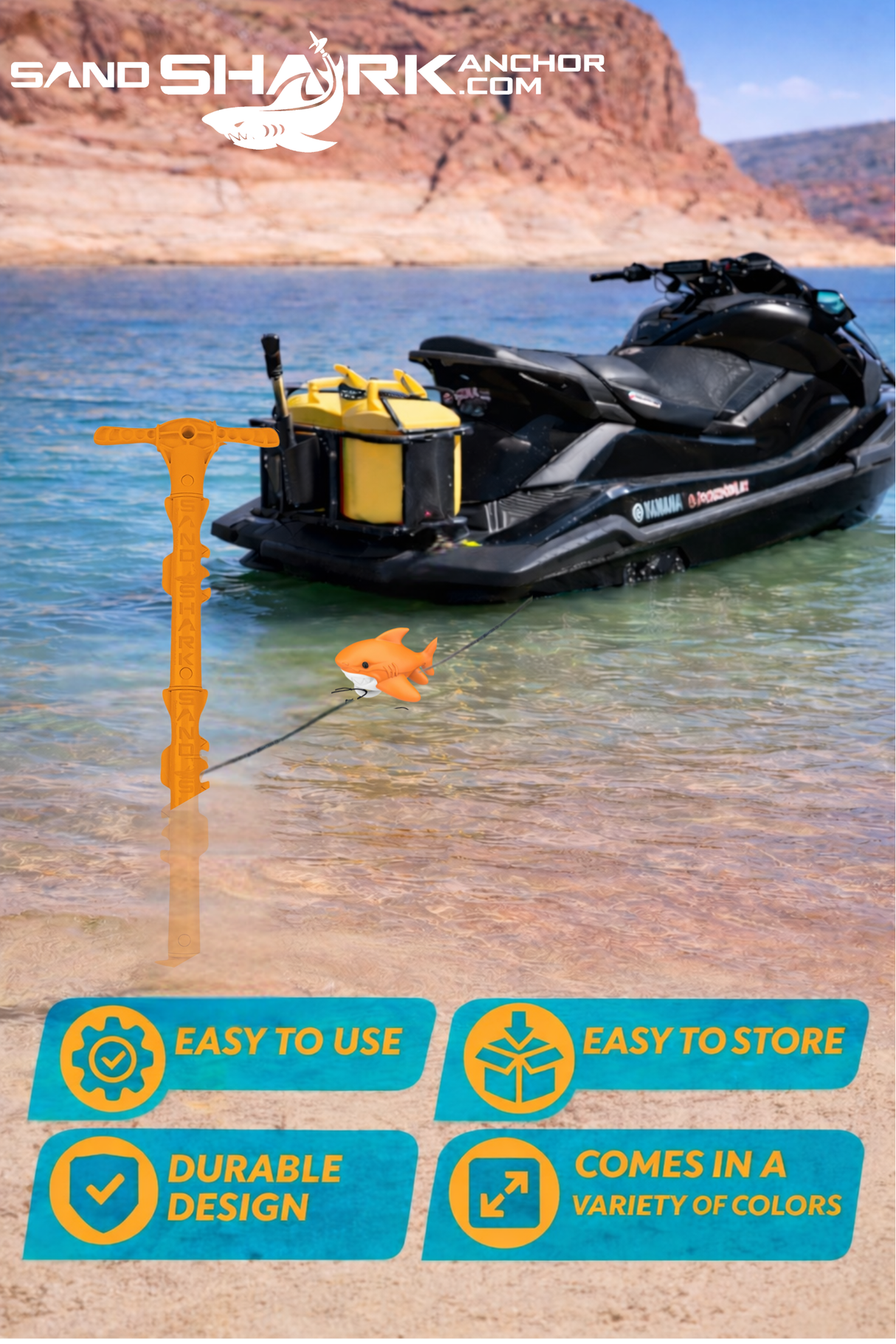 Sport Anchor with Carrying Case- Shallow Water Anchor Pole for Boats and PWC. Easy Storage, High-Strength ABS (4' tall)