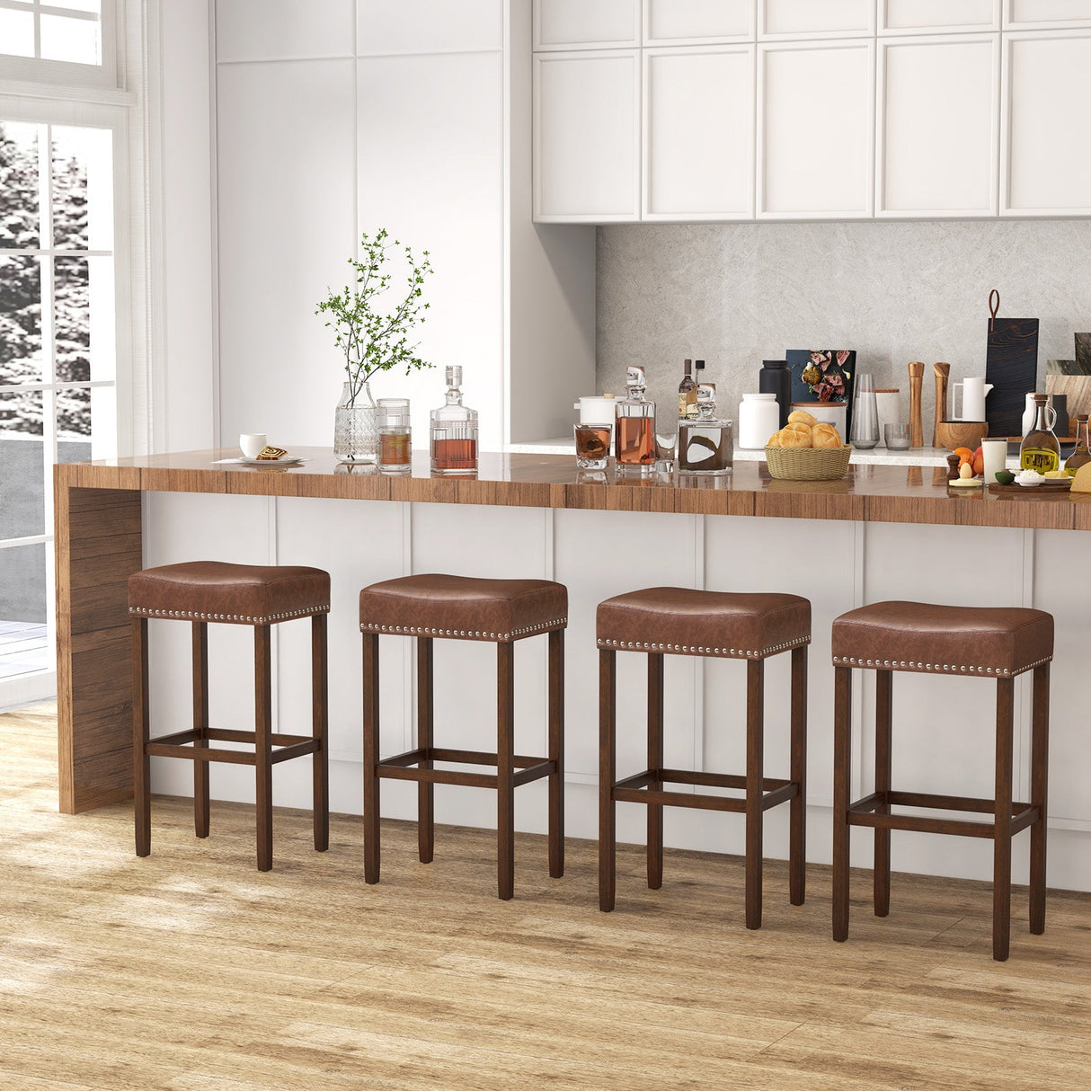 Taburetes de bar tapizados (juego de 2) con reposapiés para barra