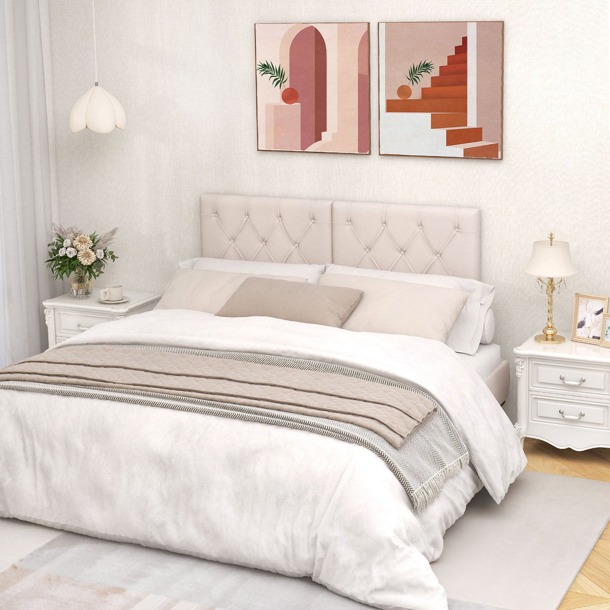 Cabecero tapizado para cama individual con tapicería de tela