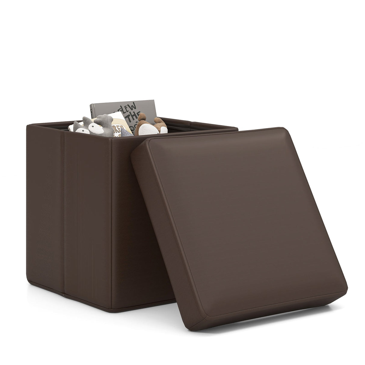 Upholstered Square Footstool with PVC Leather Surface for Bedroom