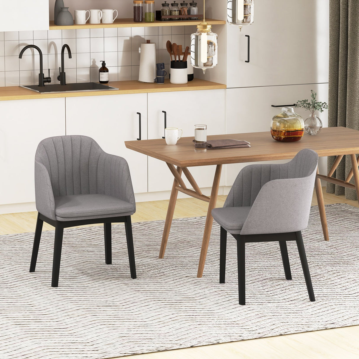 Juego de 2 sillas de comedor modernas de terciopelo tapizado con respaldos curvos - Gris