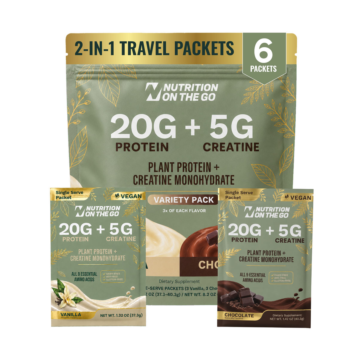 2-in-1 Vegan Protein + Creatine Travel Packets