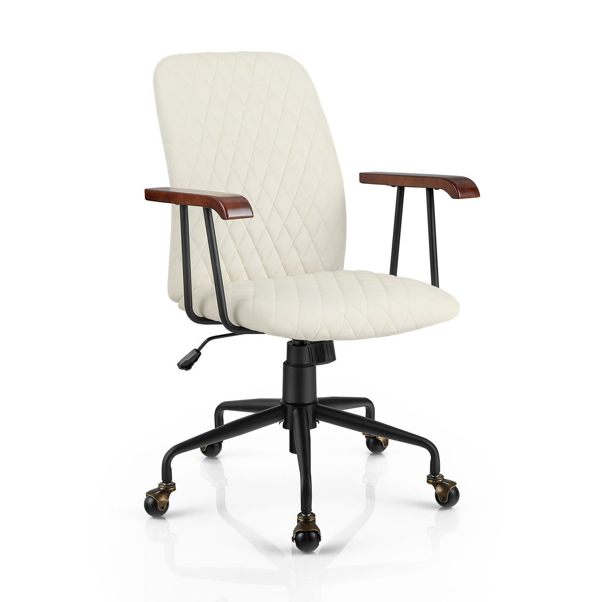 Sillón de oficina de terciopelo con reposabrazos de madera