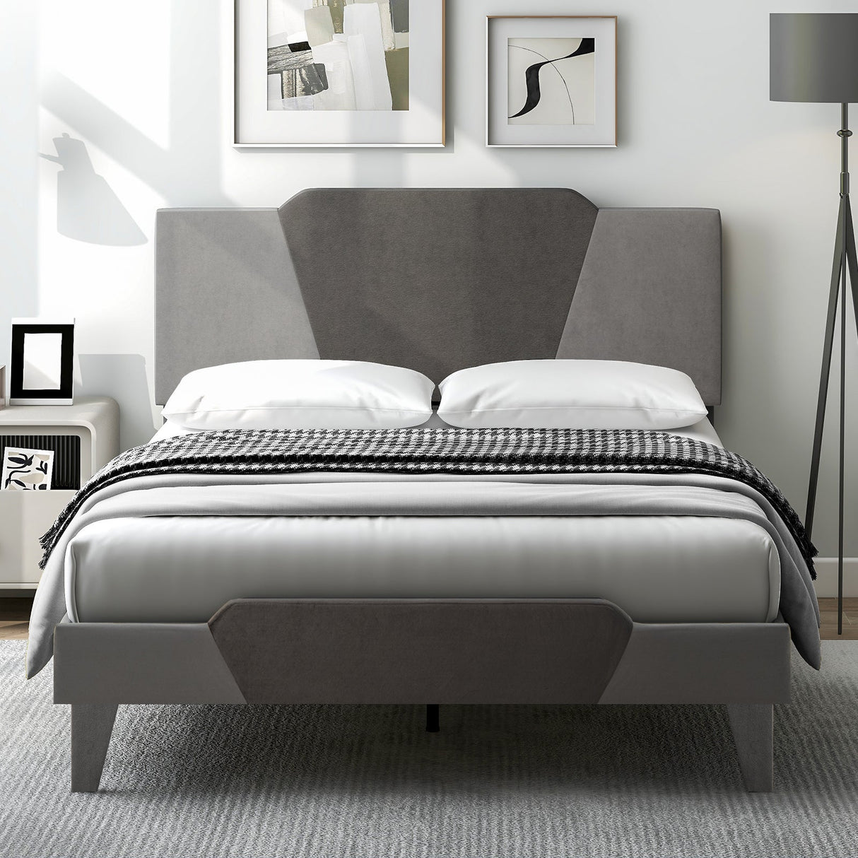 Base de cama tapizada de terciopelo Full/Queen/Twin con cabecero alto