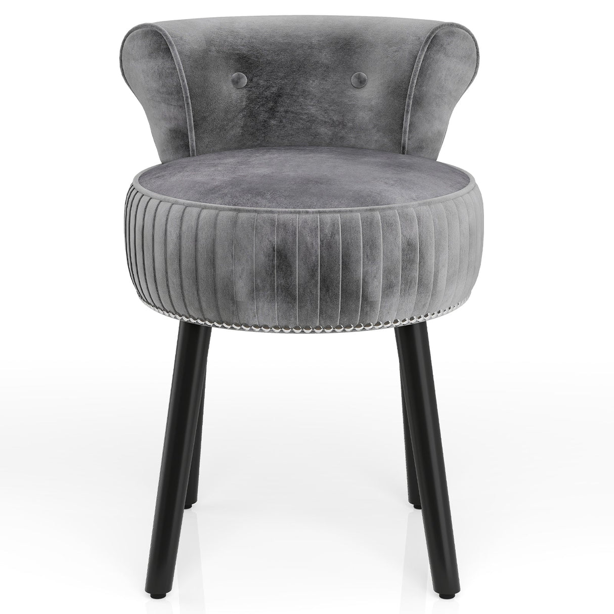 Velvet Vanity Chair with Back Upholstered Vanity Stool with Tufted Low Back and Solid Wood Legs