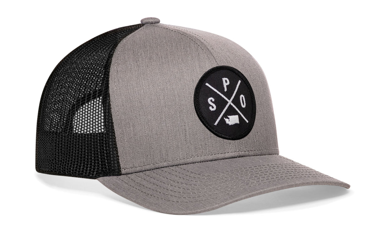 Spokane Trucker Hat | Gray Black SPO Snapback
