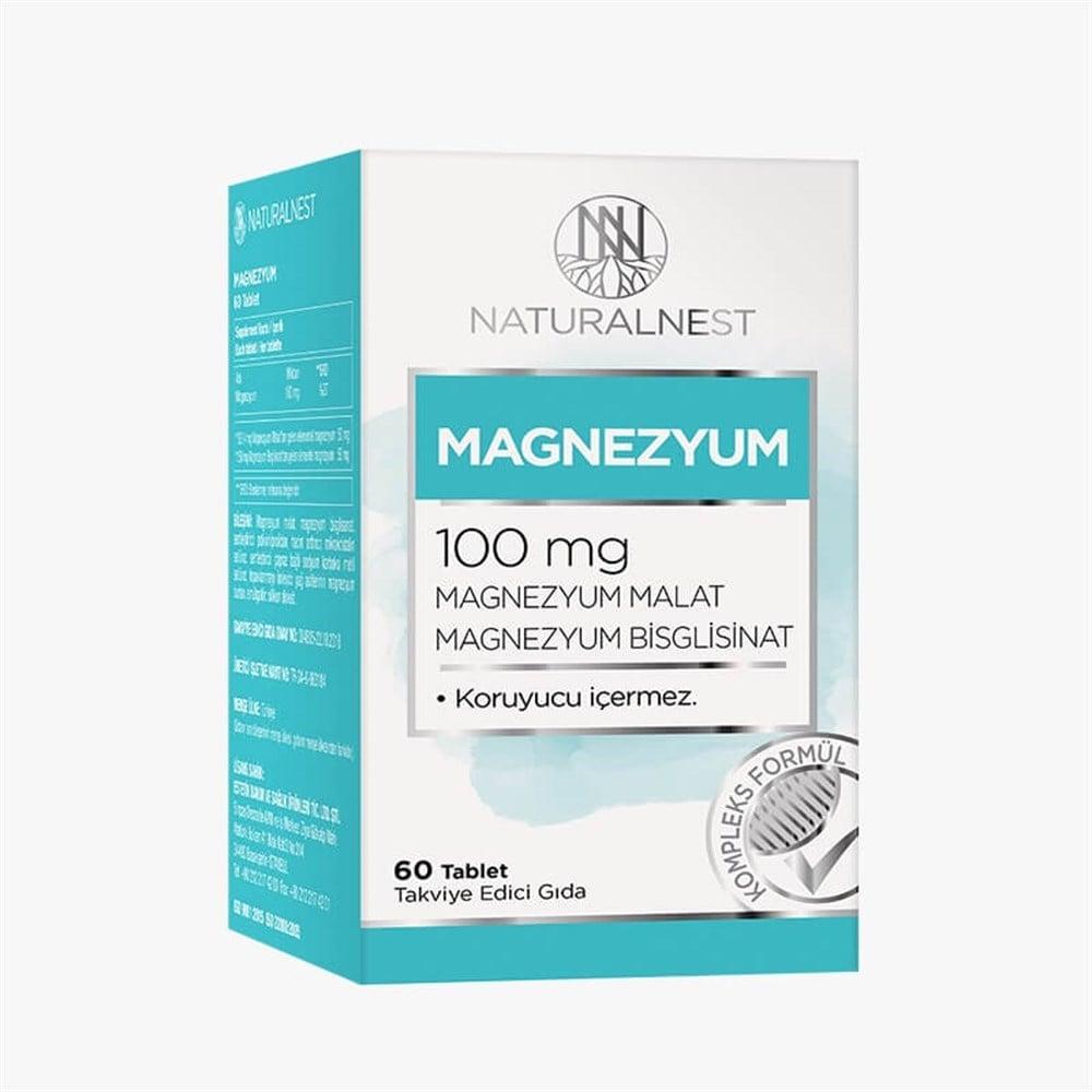 Naturalnest Magnesium Supplement 100mg - 60 Tablets | Magnesium Malate & Bisglycinate