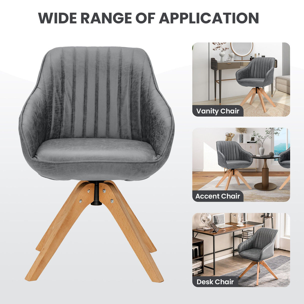 Juego Moderno Leathaire de 2 Sillones Giratorios con Patas de Madera de Haya
