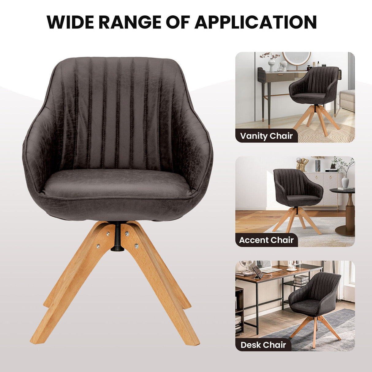 Juego Moderno Leathaire de 2 Sillones Giratorios con Patas de Madera de Haya