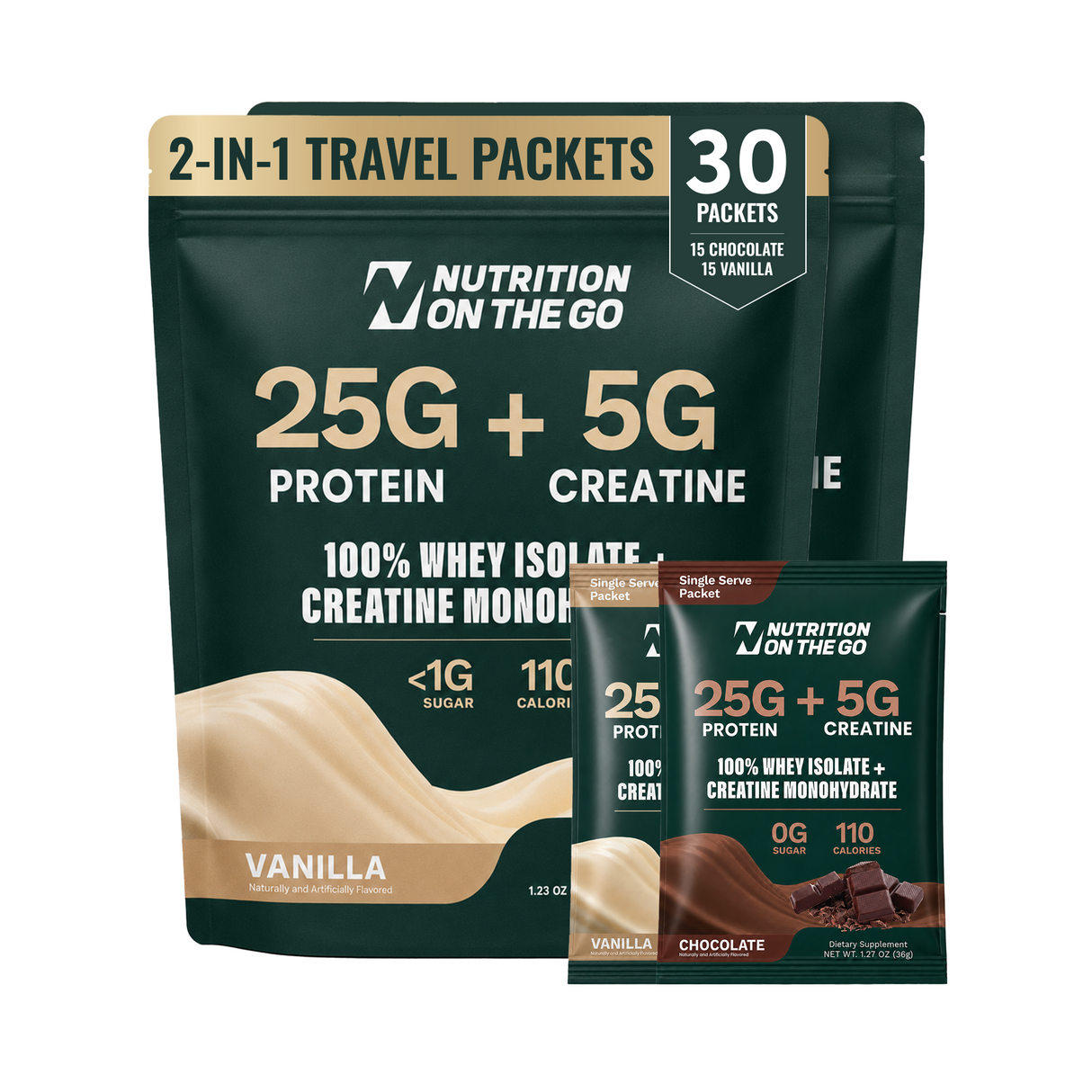 2-in-1 Whey Protein Isolate + Creatine Travel Packets