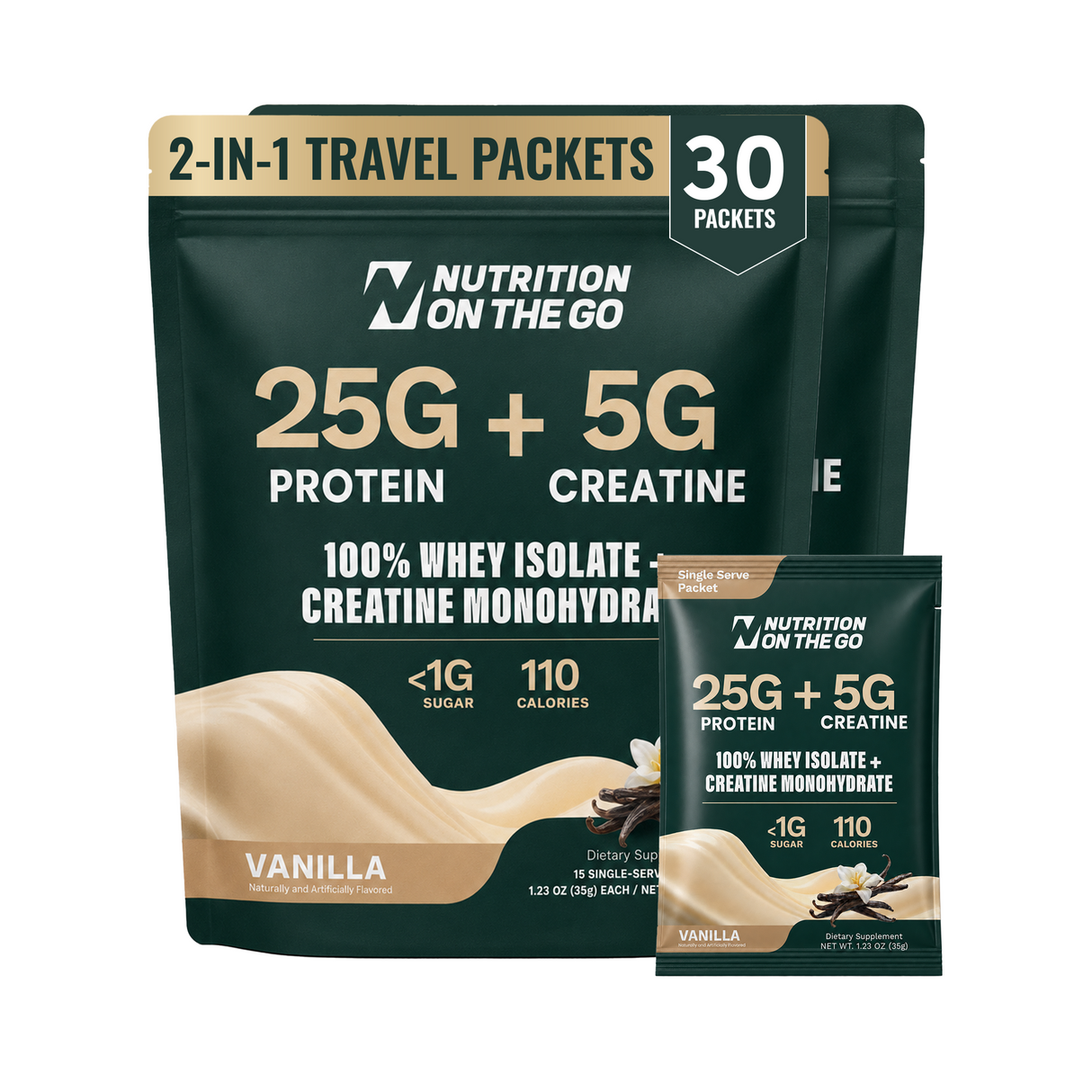 2-in-1 Whey Protein Isolate + Creatine Travel Packets