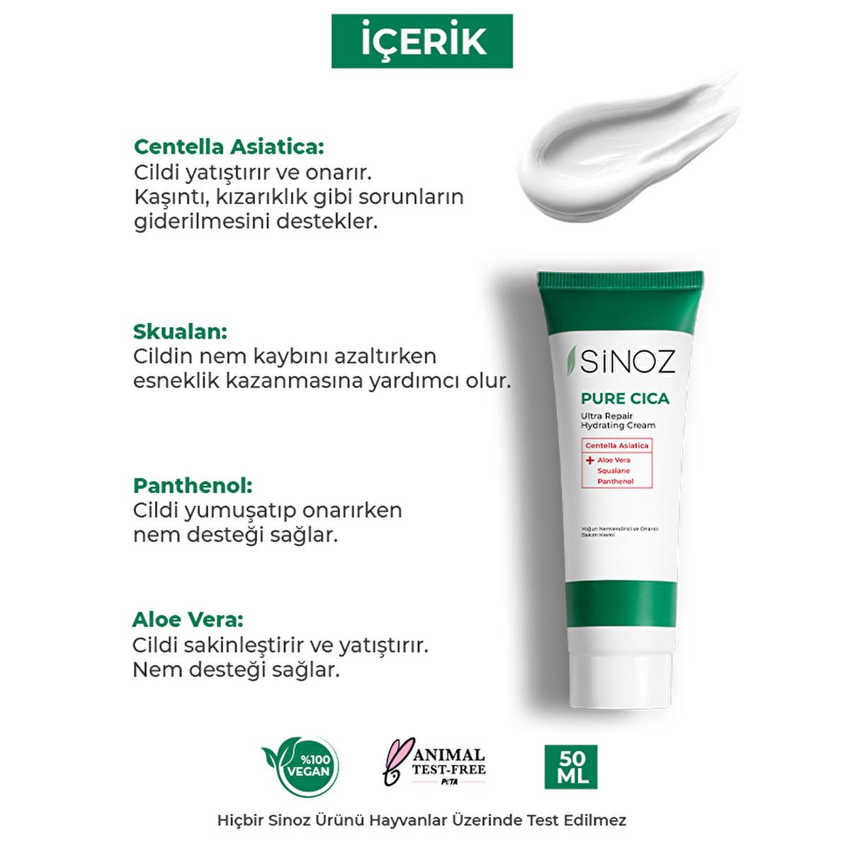 Sinoz Pure Cica Cream: Intensive Hydration & Repair - Soothing Centella Asiatica, Squalane & Aloe Vera - Sensitive Skin Moisturizer, Post-Procedure Care