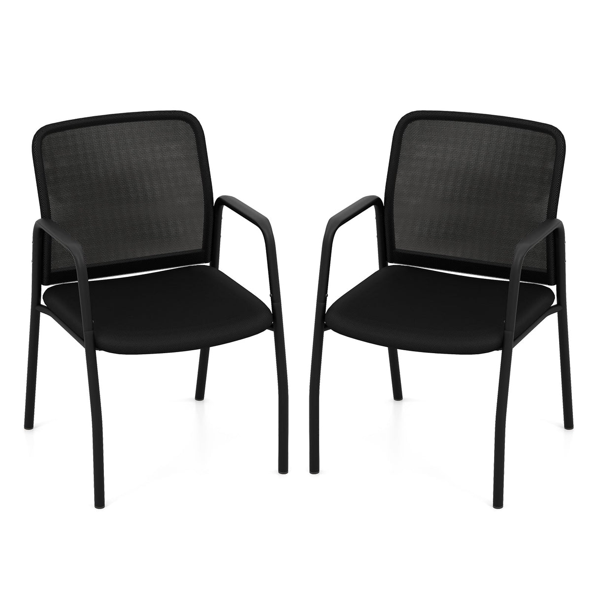 Juego de 2 sillas de sala de espera con respaldo de malla ergonómico para invitados de oficina - Negro