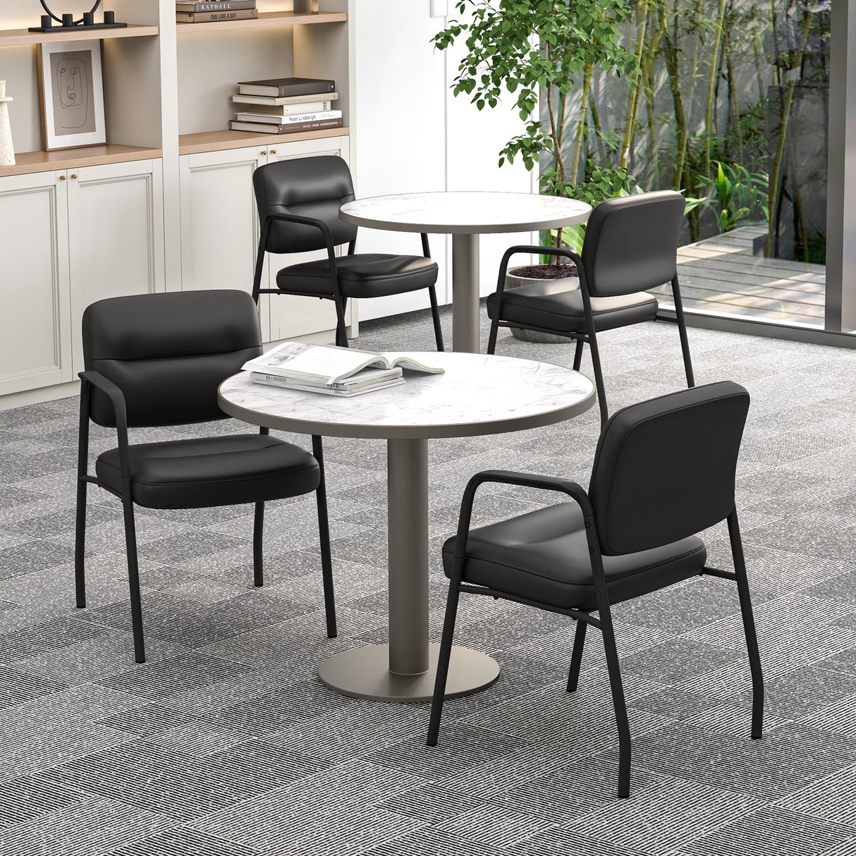 Waiting Room Guest Chair Set of 2 with Mixed PU Leather and Integrated Armrests-Black