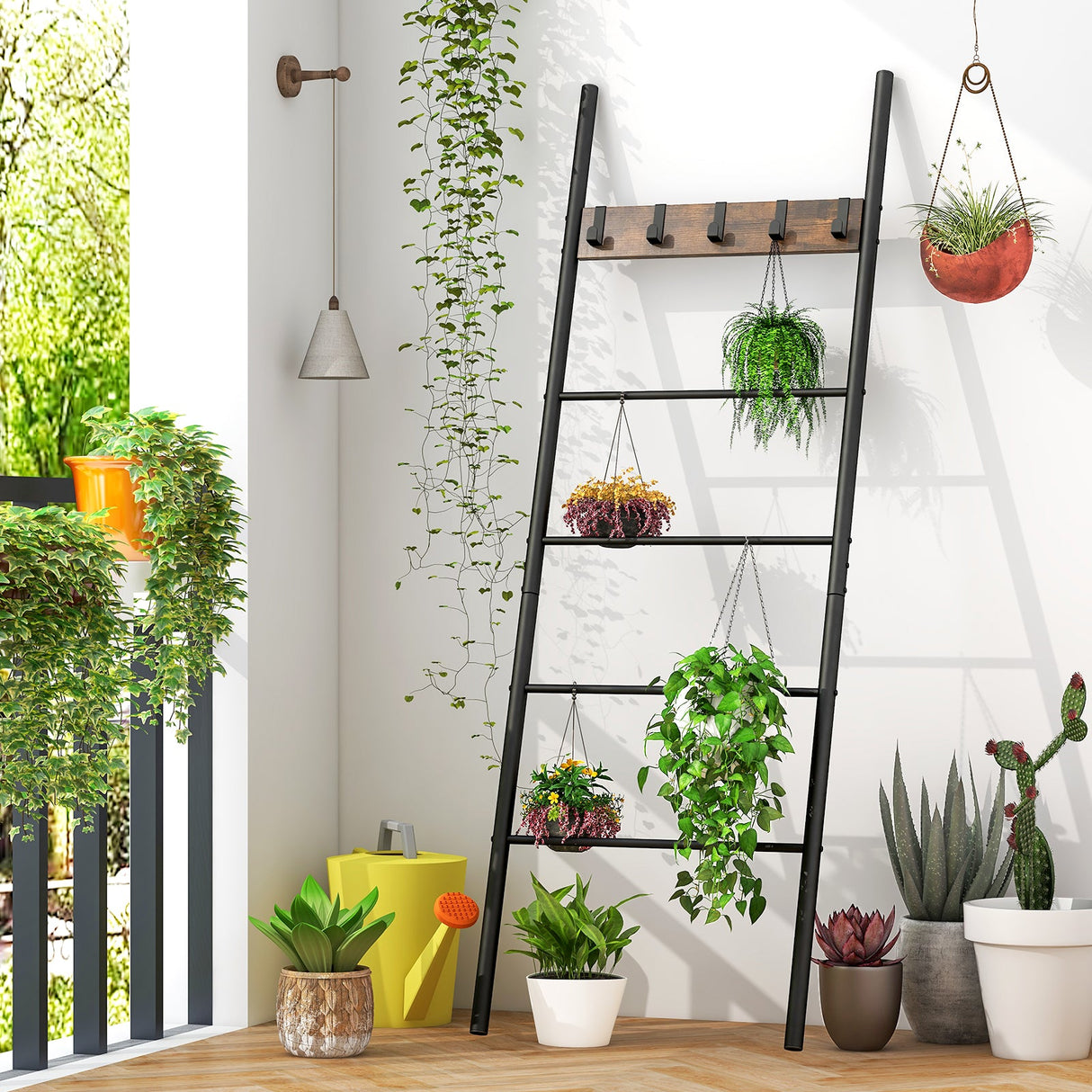 Soporte decorativo para mantas con 5 ganchos extraíbles, para apoyar en la pared