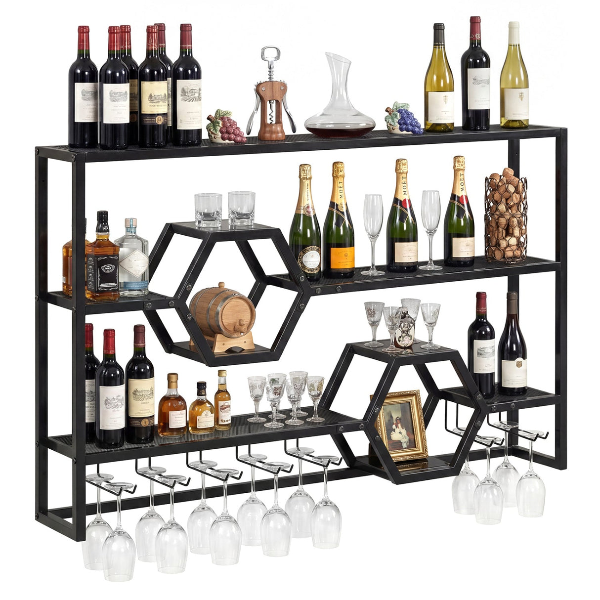 Botellero de pared de 47" con estantes flotantes grandes