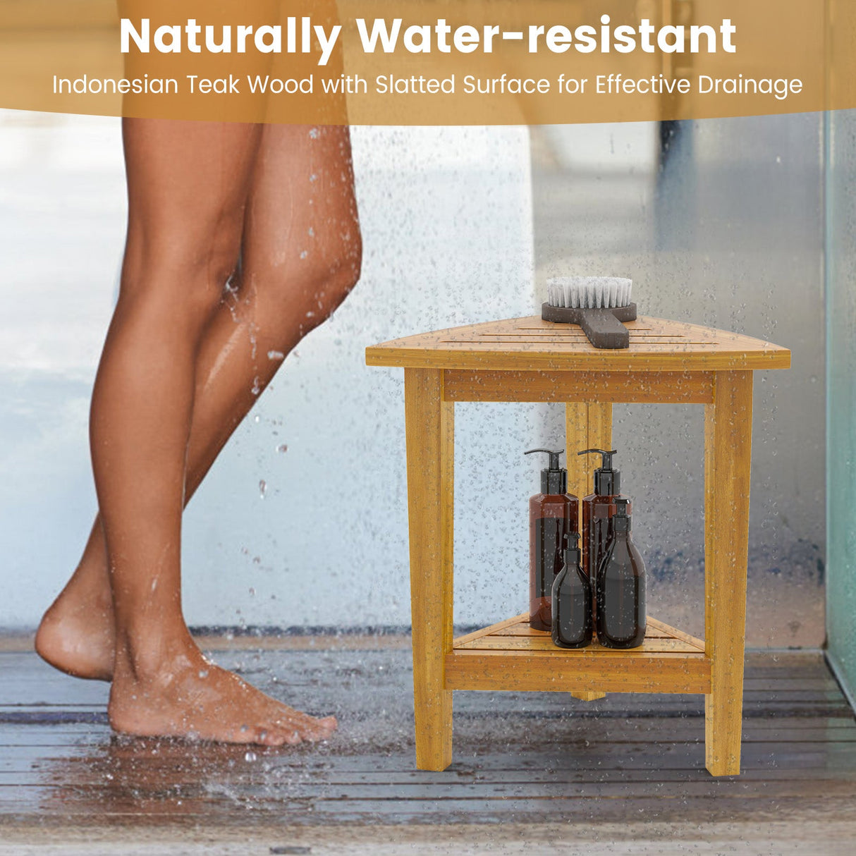 18 Inches Waterproof Shower Stool with Storage Shelf