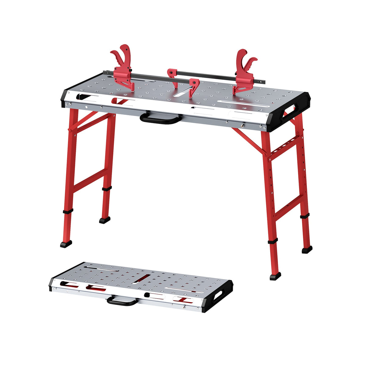 Mesa de soldar de 42 x 21 pulgadas con altura ajustable y 2 sargentos de barra - Plateada