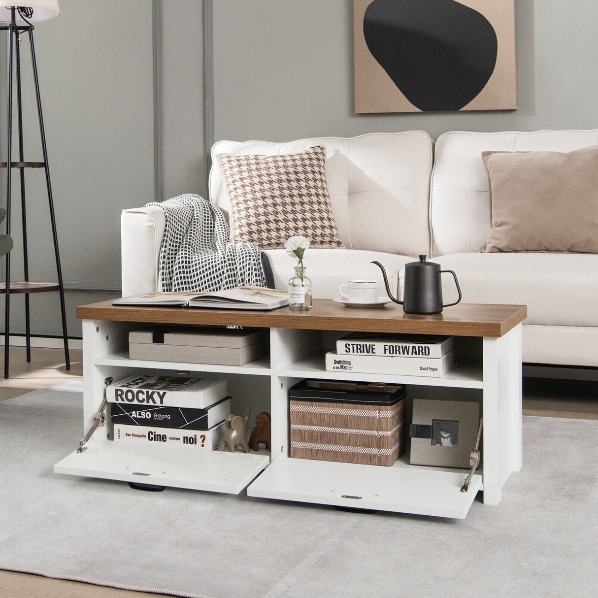 Mueble de TV Moderno de 41.5 Pulgadas con 2 Gabinetes para televisores de hasta 48 Pulgadas-Blanco