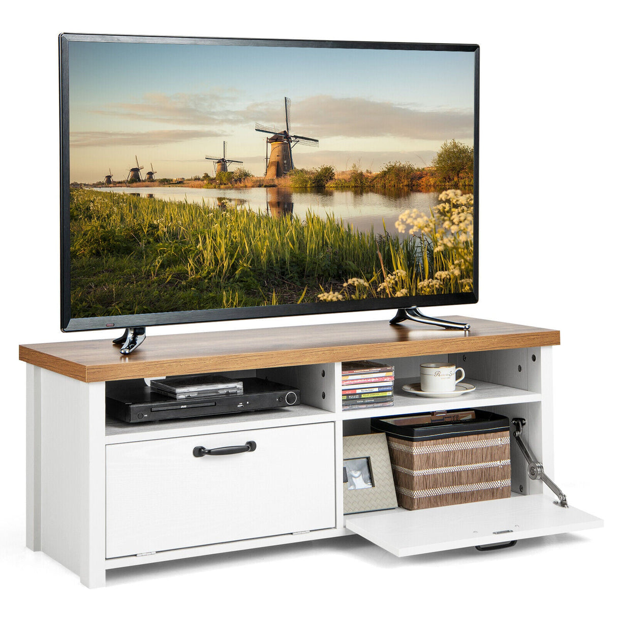 Mueble de TV Moderno de 41.5 Pulgadas con 2 Gabinetes para televisores de hasta 48 Pulgadas-Blanco