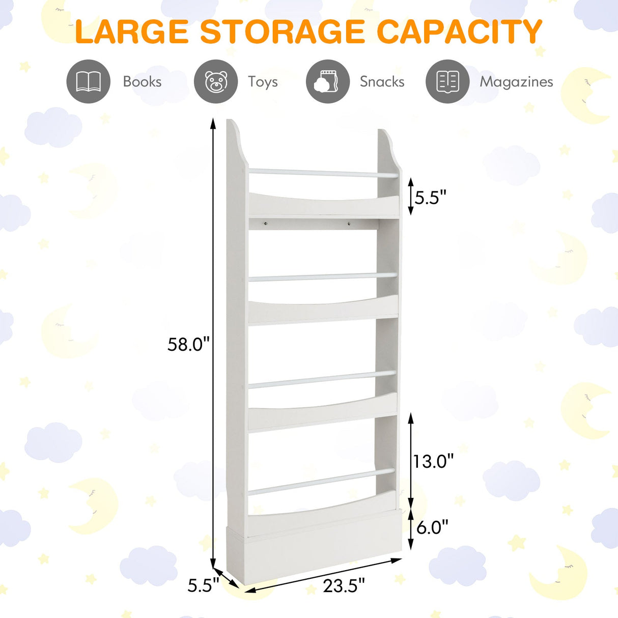 4-Tier Bookshelf with 2 Anti-Tipping Kits for Books and Magazines