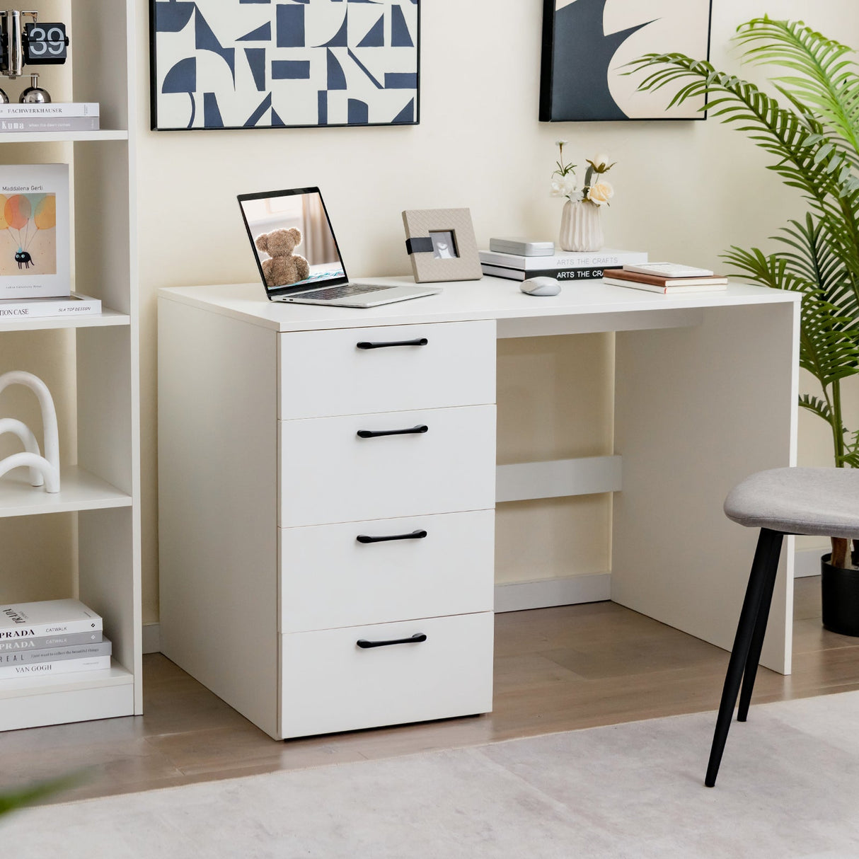 Escritorio de computadora de 43.5 pulgadas con 4 cajones grandes - Blanco