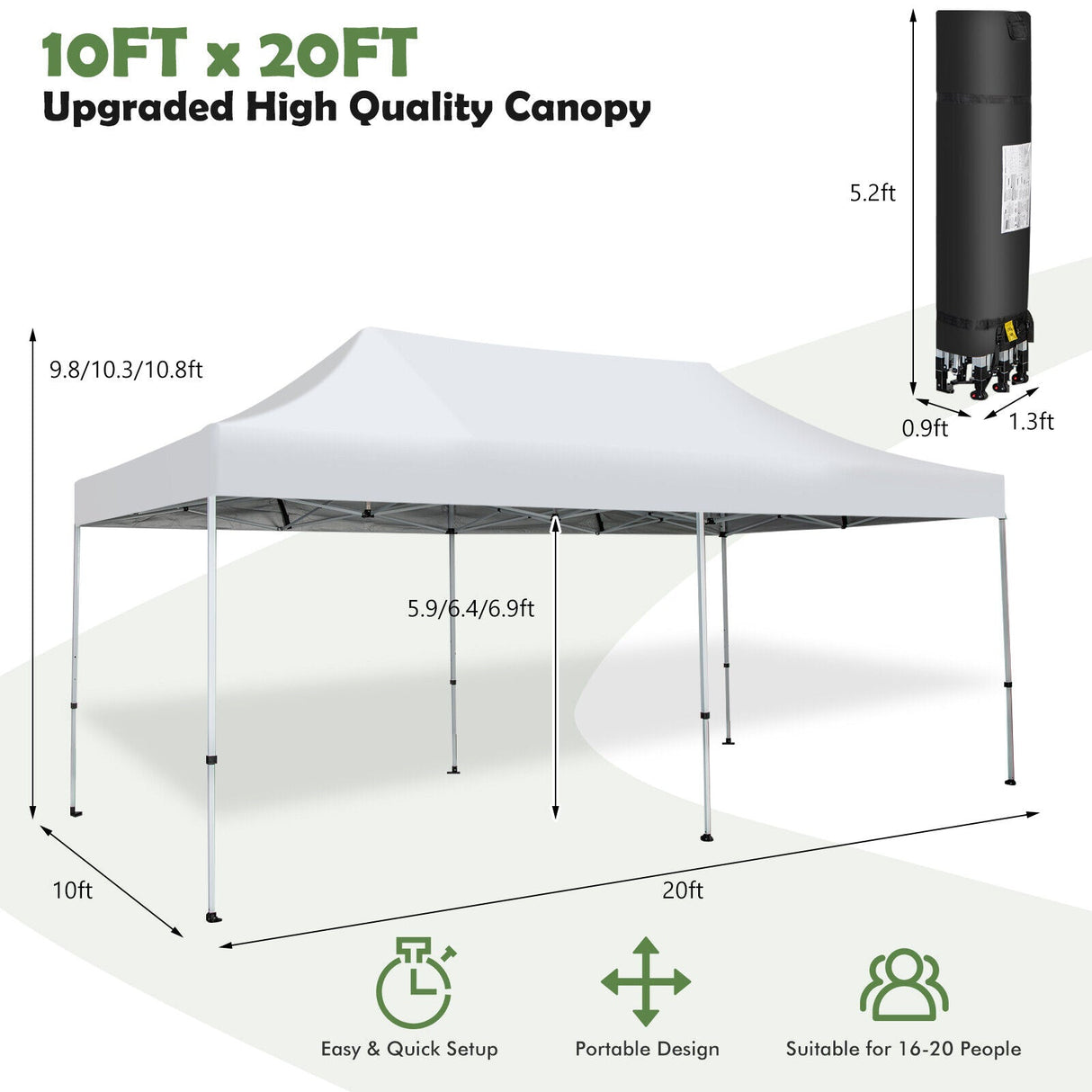 Carpa plegable emergente para patio exterior de 10 x 20 pies - Blanca