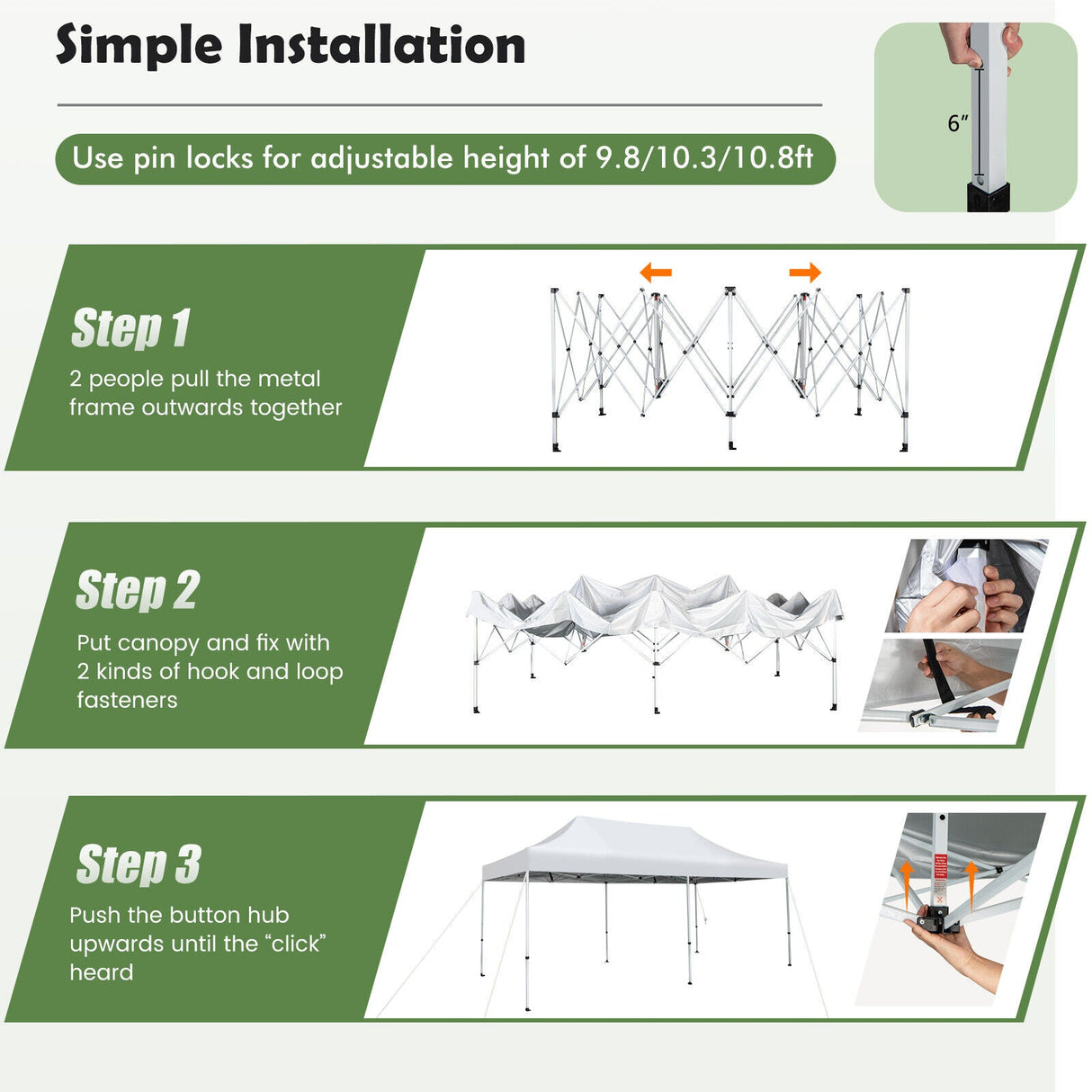 Carpa plegable emergente para patio exterior de 10 x 20 pies - Blanca