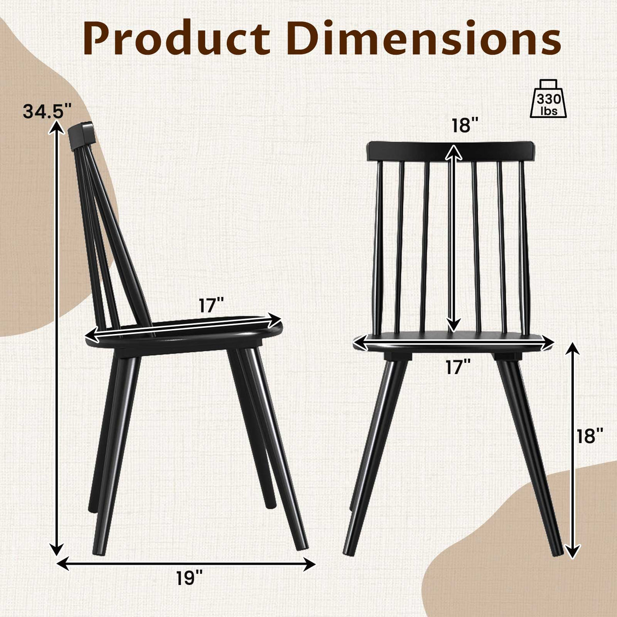 Juego de 2 sillas de comedor Windsor con estructura de madera maciza de caucho - Negro
