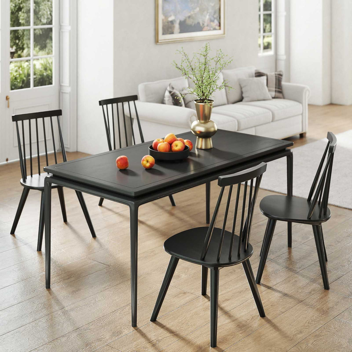 Juego de 2 sillas de comedor Windsor con estructura de madera maciza de caucho - Negro