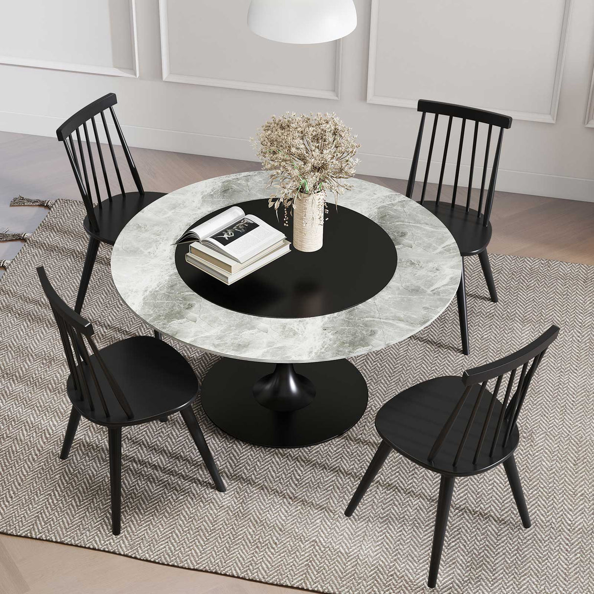 Juego de 2 sillas de comedor Windsor con estructura de madera maciza de caucho - Negro