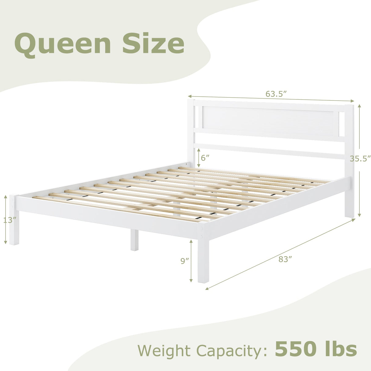 Armazón de cama de madera tamaño Twin/Full/Queen con cabecera y soporte de listones de madera