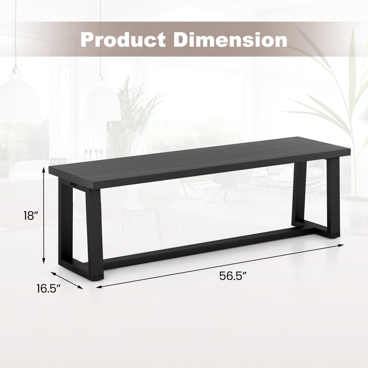 Wood Dining Bench with Metal Frame and Adjustable Footpads