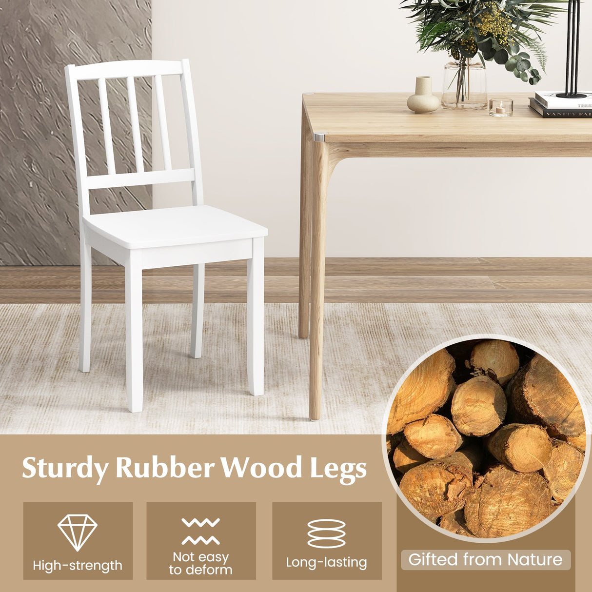 Juego de 2 sillas de comedor de madera con patas de madera de caucho