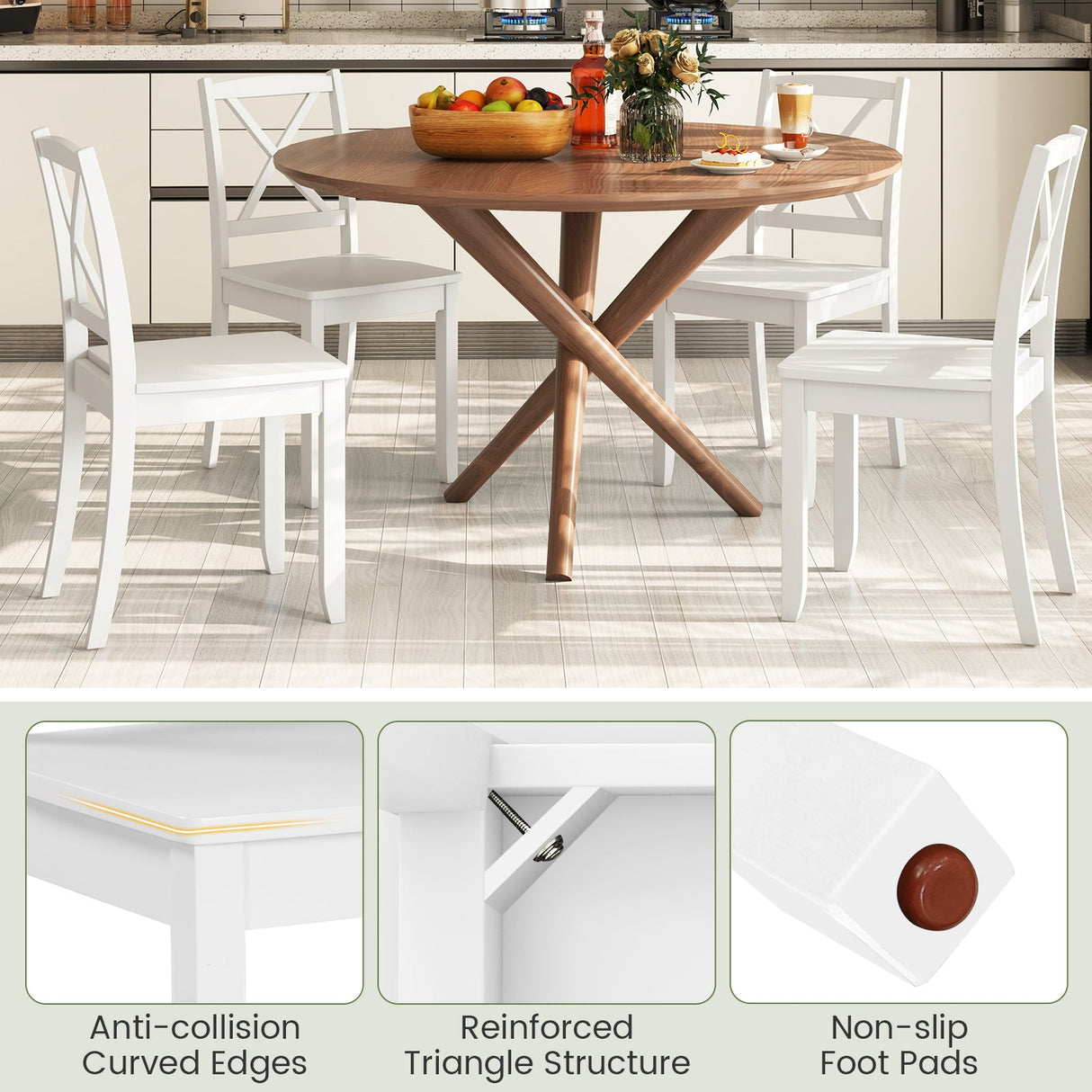 Juego de 2 sillas de comedor de madera con patas de madera de caucho y respaldo curvado