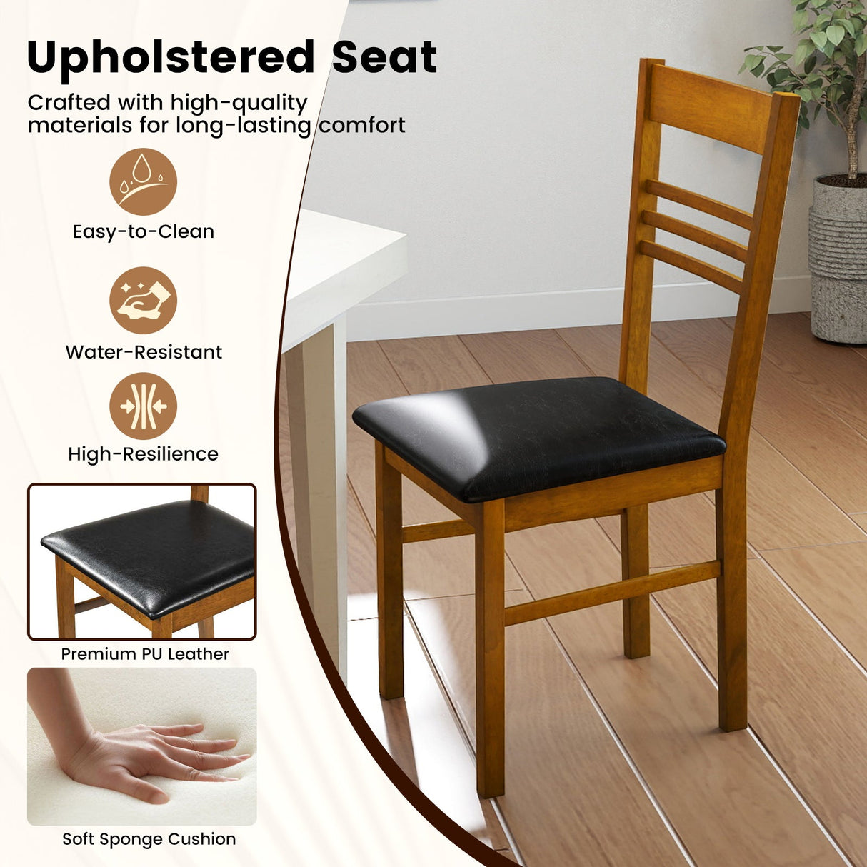 Sillas de comedor de madera, juego de 2, con estructura de madera de caucho