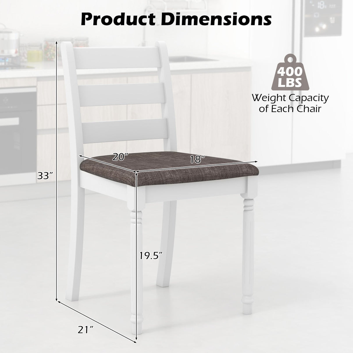 Juego de 2 sillas de comedor de madera de caucho con asiento tapizado - Blanco