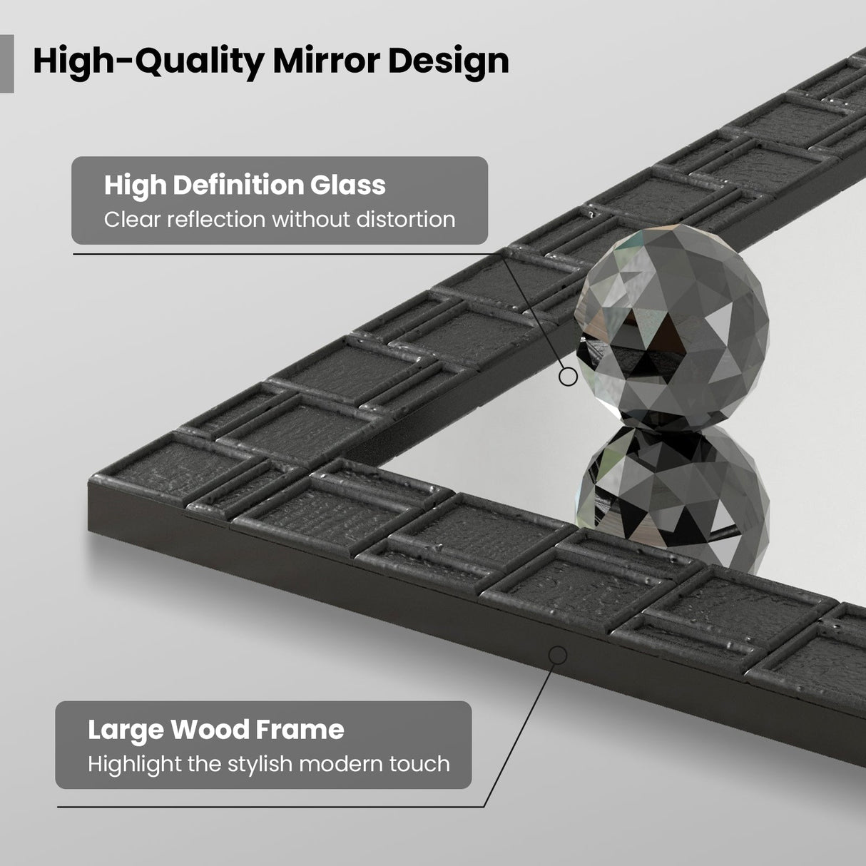 Espejo de pared con marco de madera, espejo de tocador rectangular para sala de estar o recibidor, negro