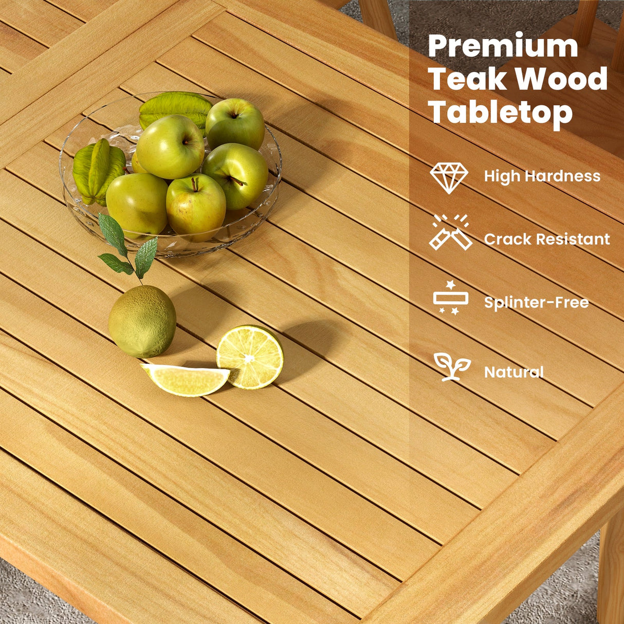 Tablero de panel de madera de teca con listones para interior y exterior, dividido en 2 cuadrados